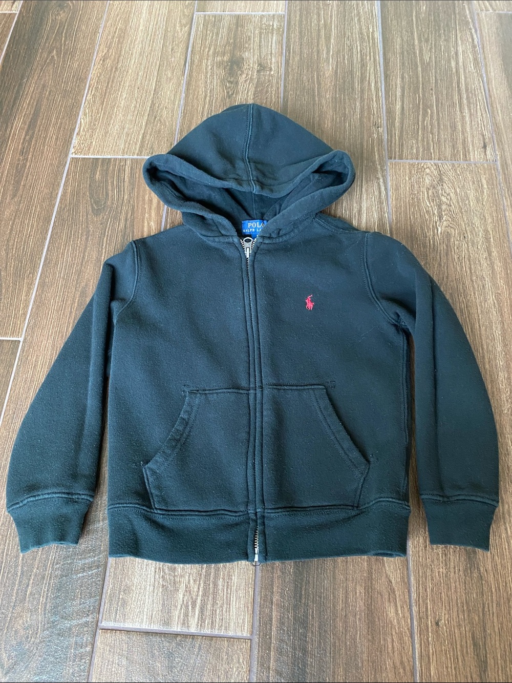 Polo by Ralph Lauren Black Kids Zip Hoodie with Pink Pony Logo